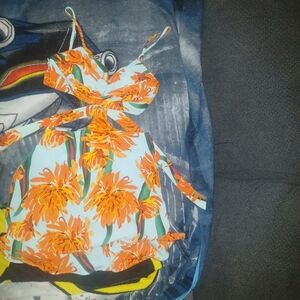 Fashion Nova Light Blue Orange Floral Cutout Dress